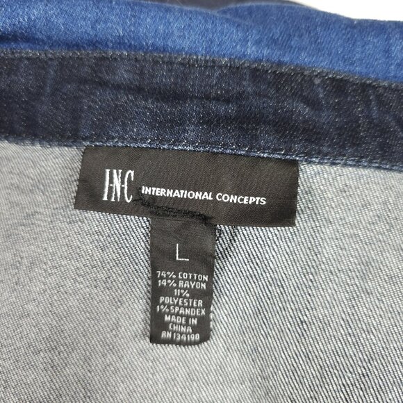 INC International Concepts - Denim Patchwork Moto Jean Jacket - Picture 6 of 7